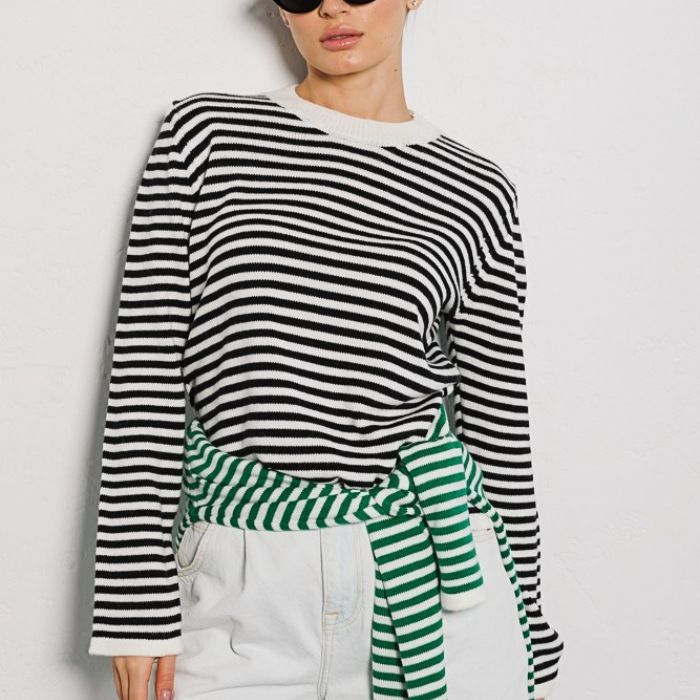 Damen gestreifter, lässiger Pullover aus hochwertigem Baumwollmix R&B