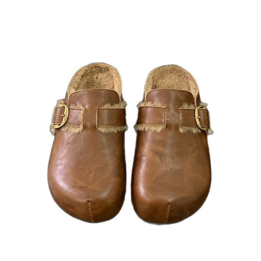 Damen Clogs mit hochwertigem Fellfutter und modischem Schnallenverschluss R&B