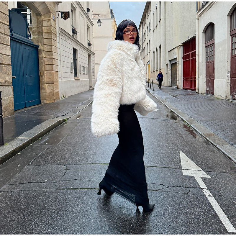 Damen Flauschige Kurzjacke mit voluminösen Ärmeln R&B