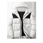 Herren modische Daunenjacke mit Kapuze und kontrastierenden Einsätzen