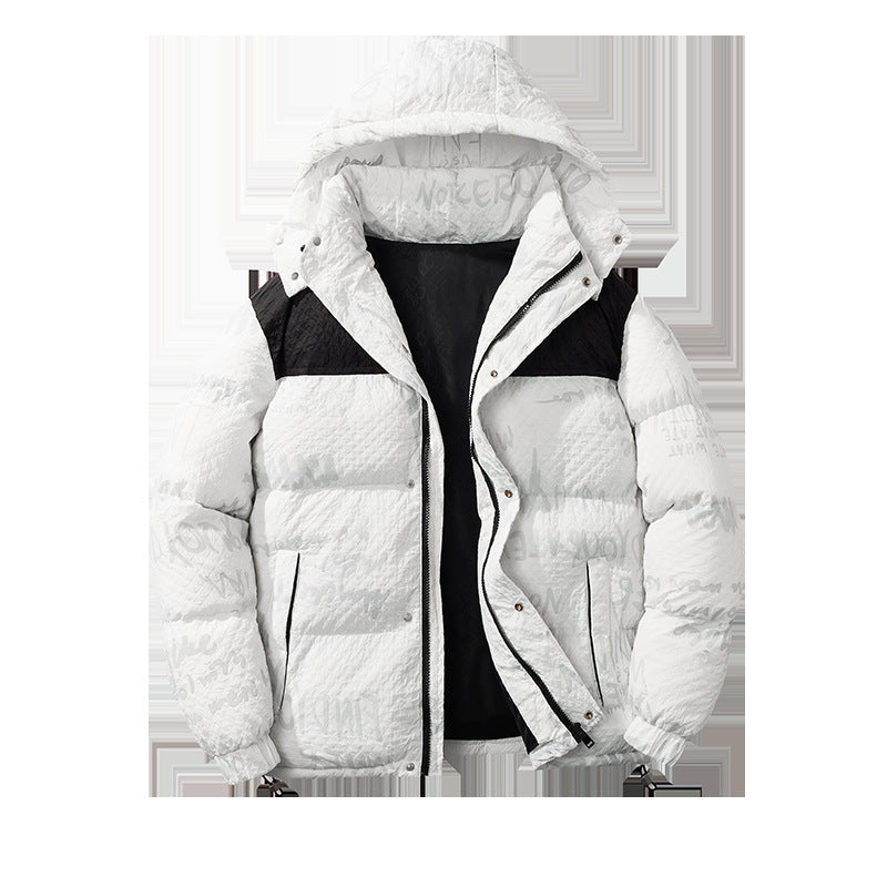 Herren modische Daunenjacke mit Kapuze und kontrastierenden Einsätzen