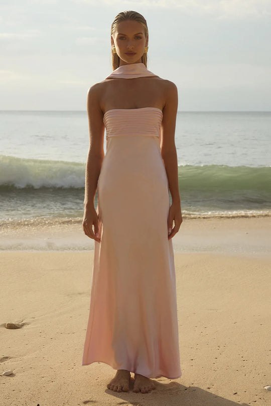 Damen Elegantes Maxikleid mit schulterfreiem Design und schmalem Oberteil R&B