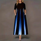 Damen Maxikleid mit eleganten Falten und praktischen Taschen R&B