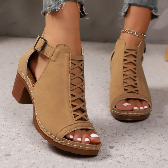 Damen nan Riemchen-Sandalette mit gekreuztem Riemchenmuster, Fersenreißverschluss und gepolstertem Komfortfußbett R&B