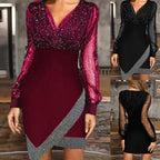 Damen Elegantes Wickelkleid mit funkelnden Details und transparenten Ärmeln