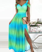 Damen Maxikleid mit elegantem Farbverlauf und schulterfreien Ärmeln R&B