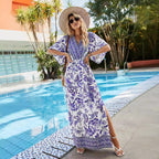 Damen Maxi-Kleid mit floralem Design und seitlichem Schlitz R&B