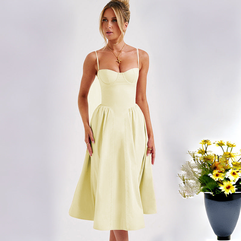 Damen Midikleid mit tailliertem Oberteil und fließendem Rock R&B