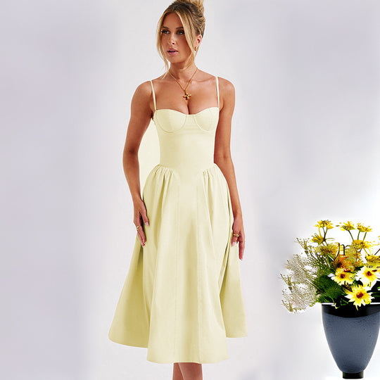 Damen Midikleid mit tailliertem Oberteil und fließendem Rock R&B