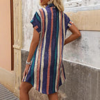 Damen Hemdblusenkleid mit geradem Schnitt und modernen Streifen R&B