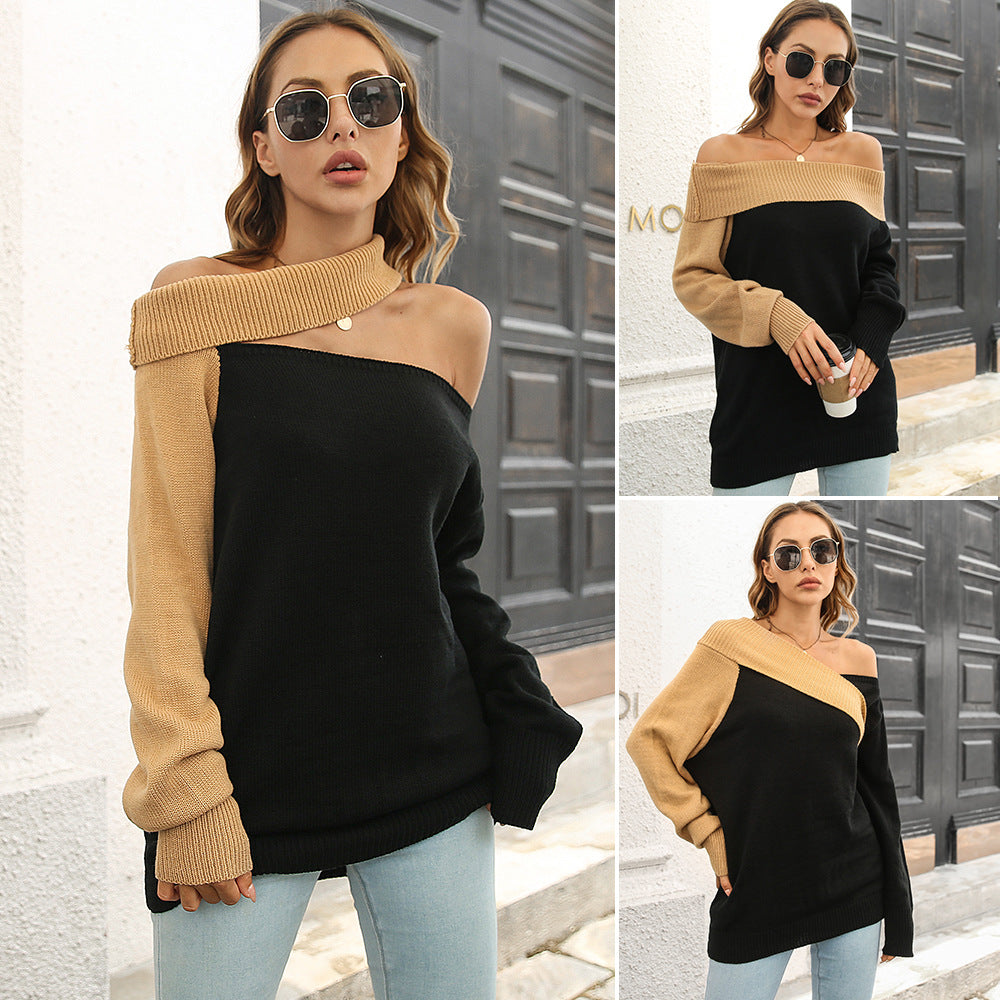 Damen Oversized Strickpullover mit schulterfreiem Design R&B