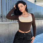 Damen Figurbetontes Longsleeve mit raffinierten Layering-Details R&B