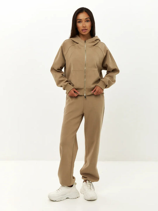 Damen komfortables Set aus Hoodie und Jogginghose mit Reißverschluss R&B
