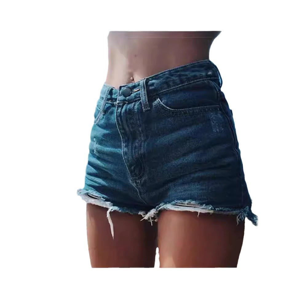 Damen lässige Destroyed Denim-Shorts mit hohem Bund R&B