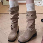 Damen Elegante Stiefel mit modischem Schnallenverschluss und blockigem Absatz R&B
