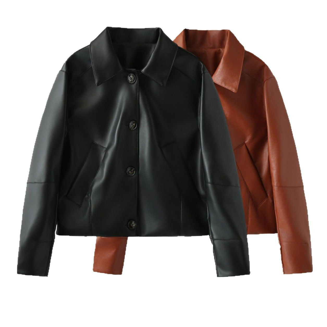 Damen Kunstlederjacke mit modernen Knopfdetails R&B