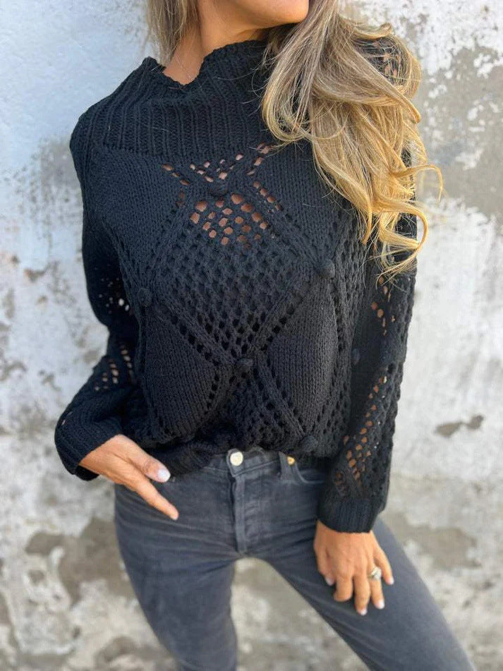 Damen Grobstrick Pullover mit romantischen Netzdetails R&B