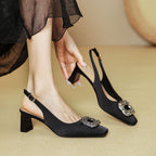Damen Slingback-Pumps mit dekorativem Schmuckelement und komfortablem Blockabsatz