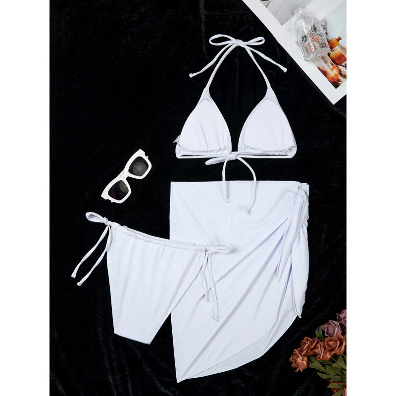 Damen Triangel-Bikini-Set mit elegantem Wickelrock und verstellbaren Trägern R&B