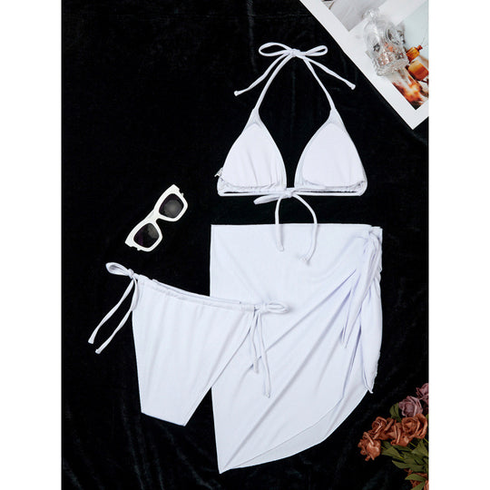 Damen Triangel-Bikini-Set mit elegantem Wickelrock und verstellbaren Trägern R&B