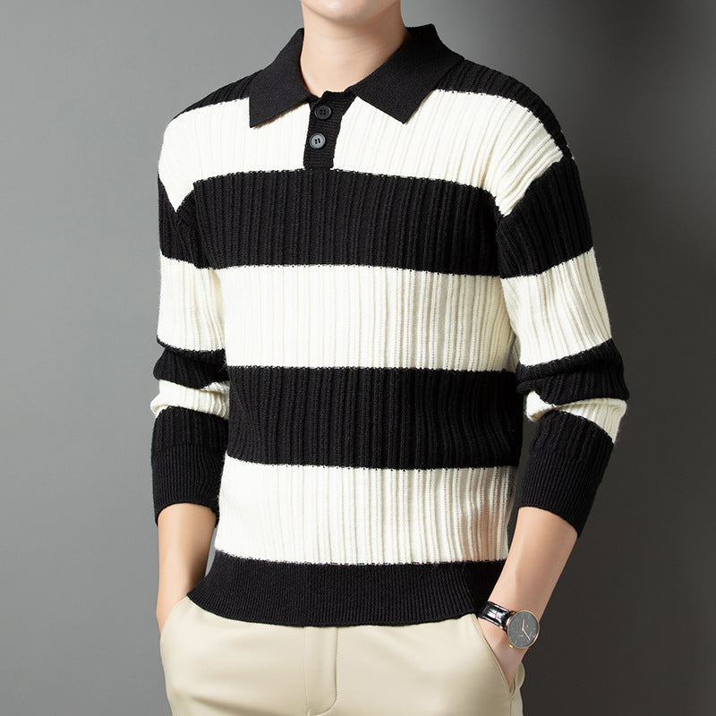Herren Pullover aus strukturiertem Rippenstrick mit Polokragen R&B