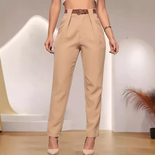 Damen elegante Hochbundhose mit Faltendetails R&B