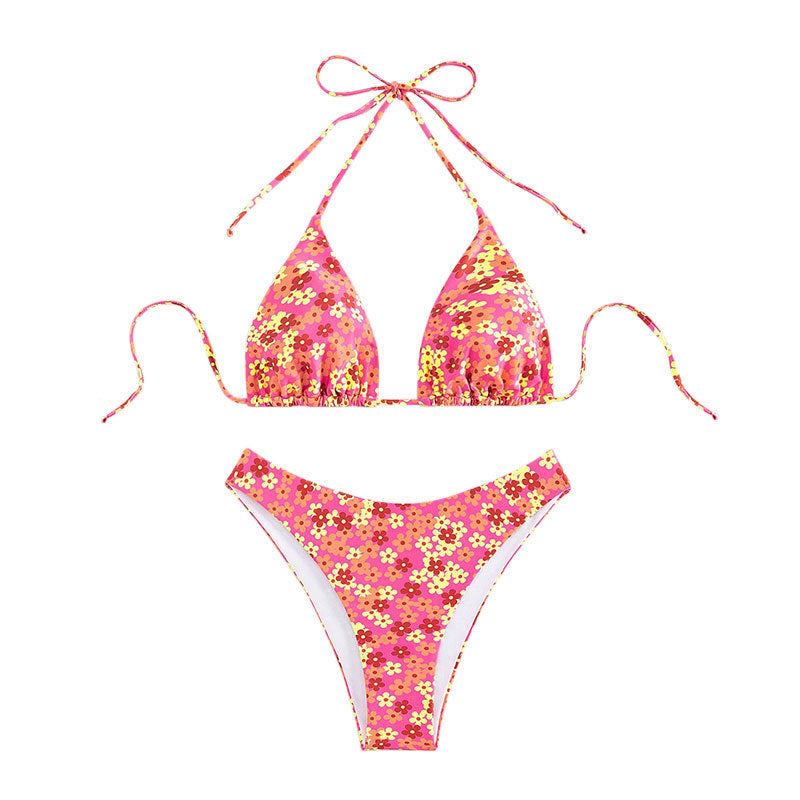 Damen Triangel-Bikini mit floralem Muster und hohem Beinausschnitt R&B