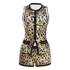 Damen Sportliches Outfit mit Leopardenmuster und Knopfdetaillierung R&B