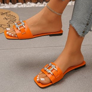Damen modische Slides mit glitzernder Schnallenverzierung R&B