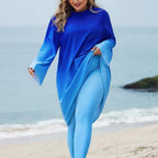 Damen cremiger Strandkleid mit langen Ärmeln und modischem Farbverlauf