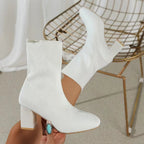 Damen Strickstiefeletten mit transparentem Blockabsatz und elastischem Schaft R&B