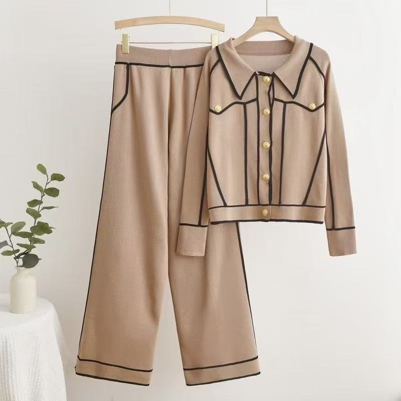 Damen stilvolles Freizeitanzug-Set mit kontrastierendem Knopfdesign R&B