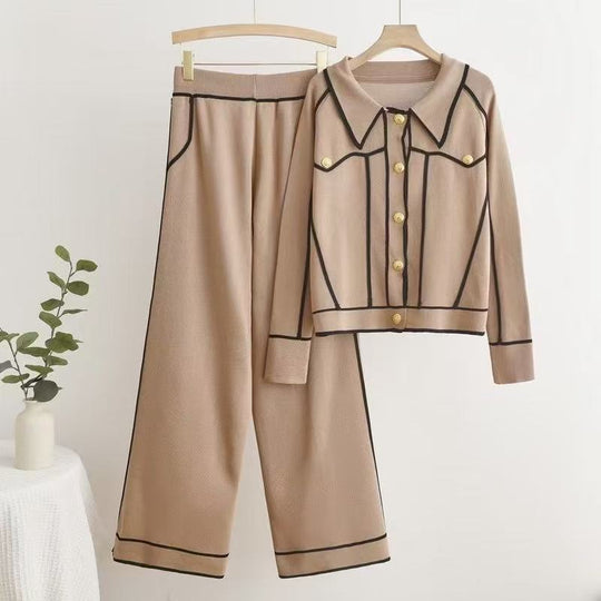 Damen stilvolles Freizeitanzug-Set mit kontrastierendem Knopfdesign R&B