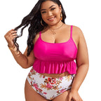 Damen Bikini-Set mit voluminösem Rüschendesign und floralem High-Waist-Slip R&B