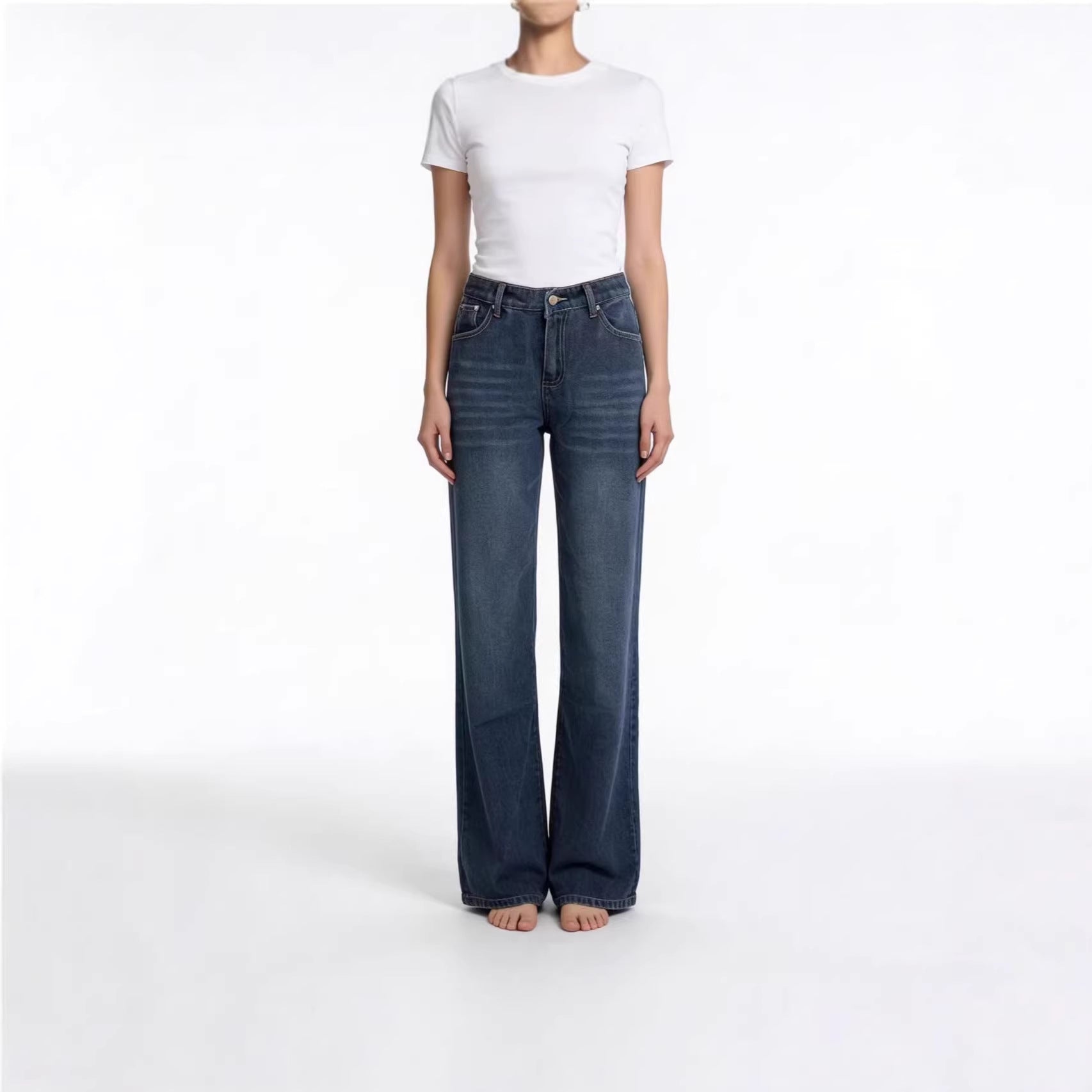 Damen Weite Stretch-Jeans mit High-Waist Passform