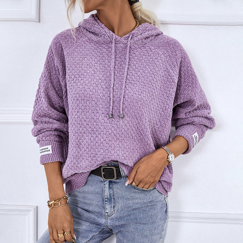 Damen Kapuzenpullover aus strukturiertem Strick mit Kordelzug R&B