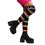 Damen Hochformat Stiefel mit buntem Streifenmuster und modischem Blockabsatz R&B