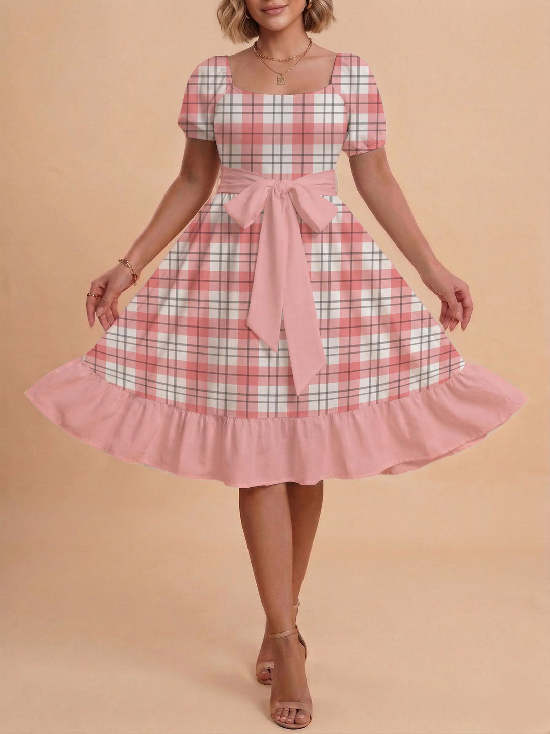 Damen Verspieltes Maxikleid mit Bärenmuster und taillierbarem Band R&B