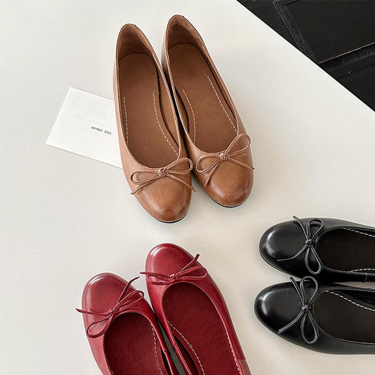 Damen Ballerina Schuhe aus weichem Leder mit elegantem Schleifendetail R&B