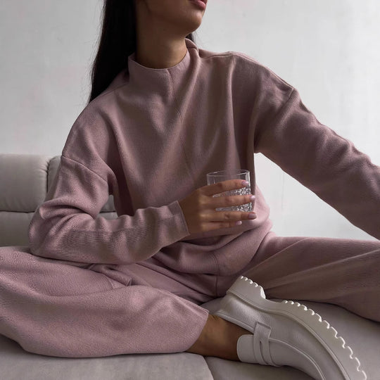 Damen lässiges Sweat-Set mit hohem Kragen und elegantem Schnitt R&B