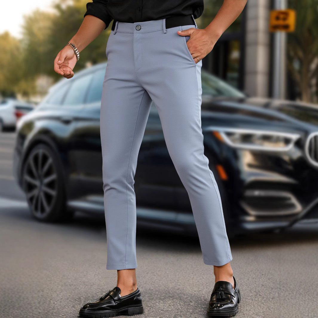 Herren elegante Slim-Fit Freizeithose mit elastischem Bund und klassischen Details