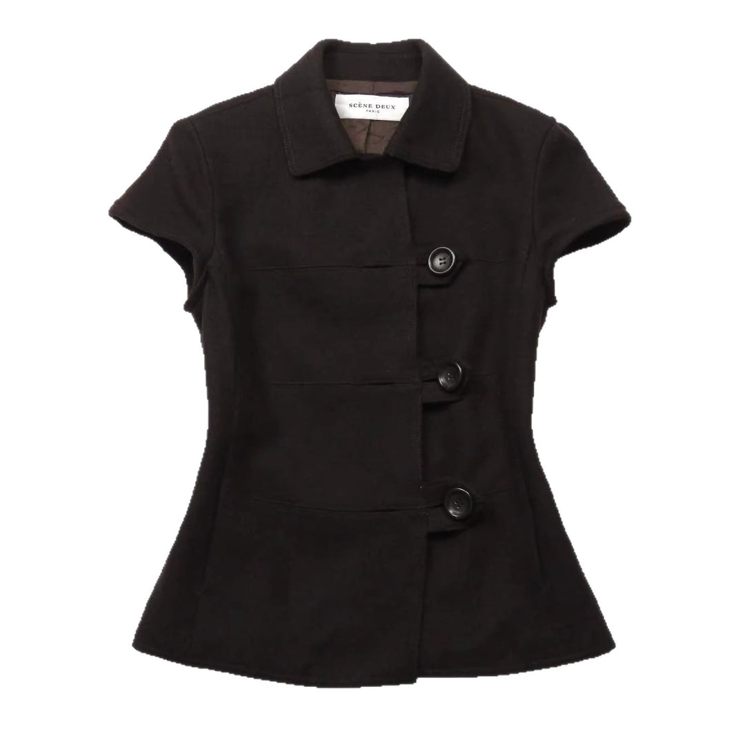 Damen Figurumspielende Kurzarmjacke mit Knopfdetails R&B