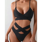 Damen hoch taillierter Cut-Out-Bikini mit raffiniertem Wickeldesign