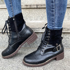 Damen Schnürstiefel mit modischem Wildleder-Detail und robustem Blockabsatz R&B