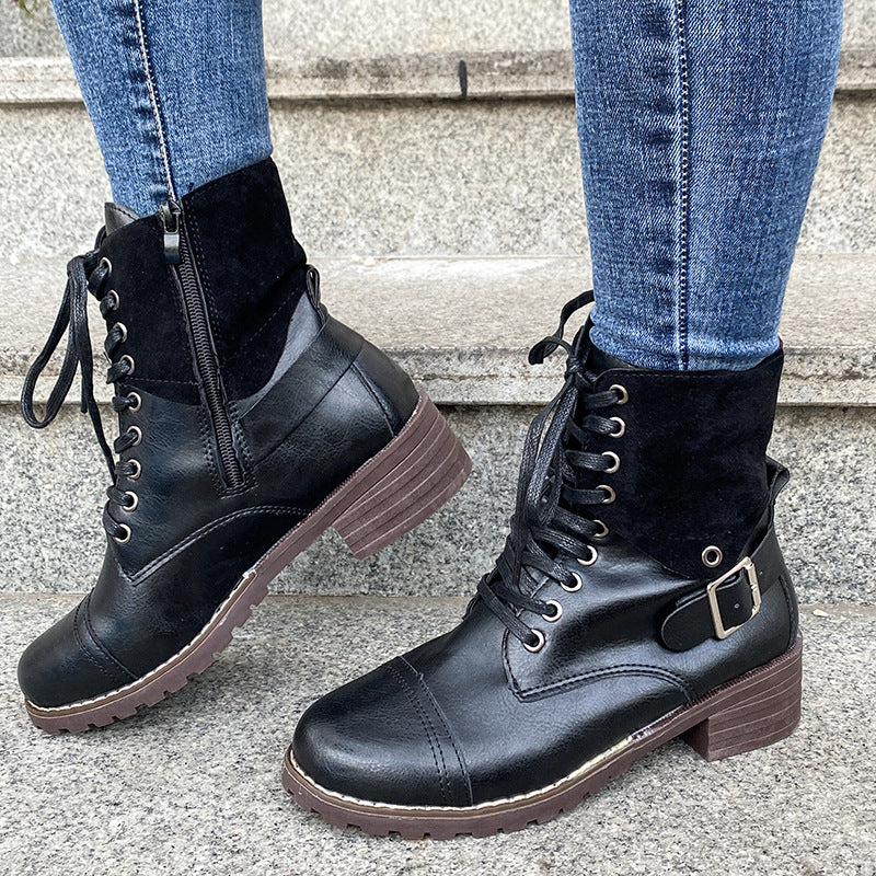 Damen Schnürstiefel mit modischem Wildleder-Detail und robustem Blockabsatz R&B
