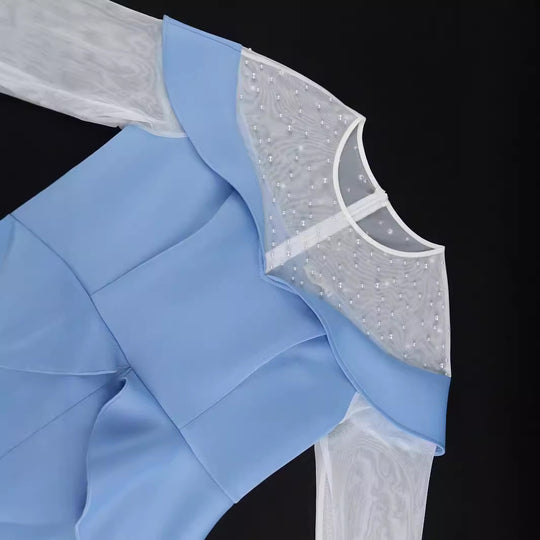 Damen elegantes Midi-Kleid mit schulterfreiem Design und Rüschenelement R&B