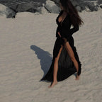 Damen Strandkleid mit raffinierten Rüschen und tiefem V-Ausschnitt R&B