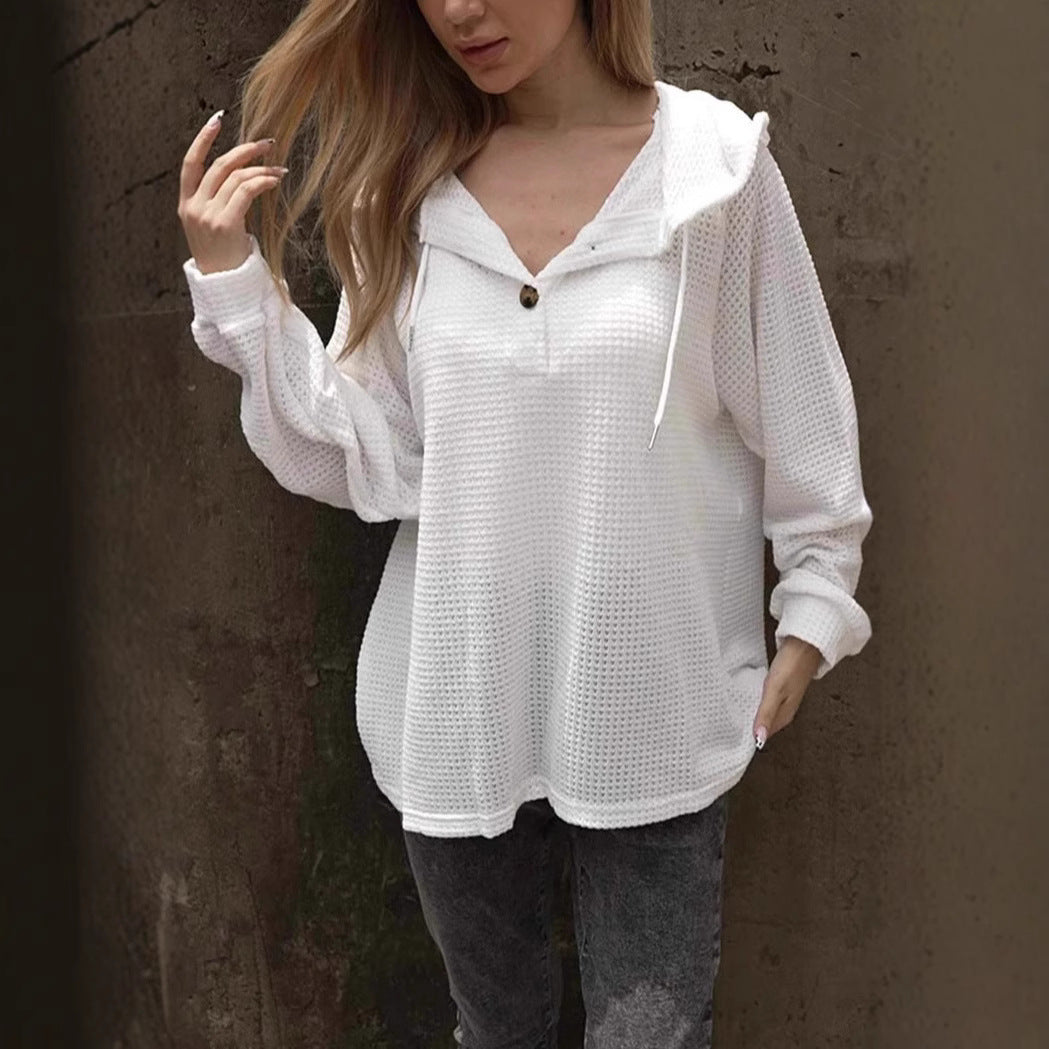 Damen lässiger Kapuzenpullover mit Knopfdetails