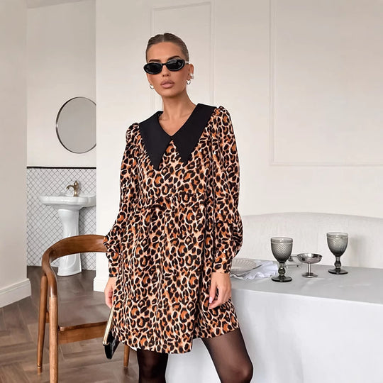 Damen Leichtes Tiermuster Kleid R&B