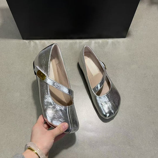 Damen elegante Ballerina-Pumps mit modischem Riemchen und dekorativer Schnalle R&B
